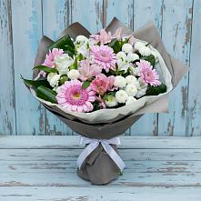 Букет цветов из:  Герберы, Альстромерии и Хризантемы #REPLACE_PRED# Перлевке