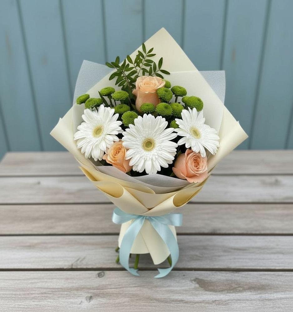 Букет цветов из: Герберы, Розы и Хризантемы в Перлевке