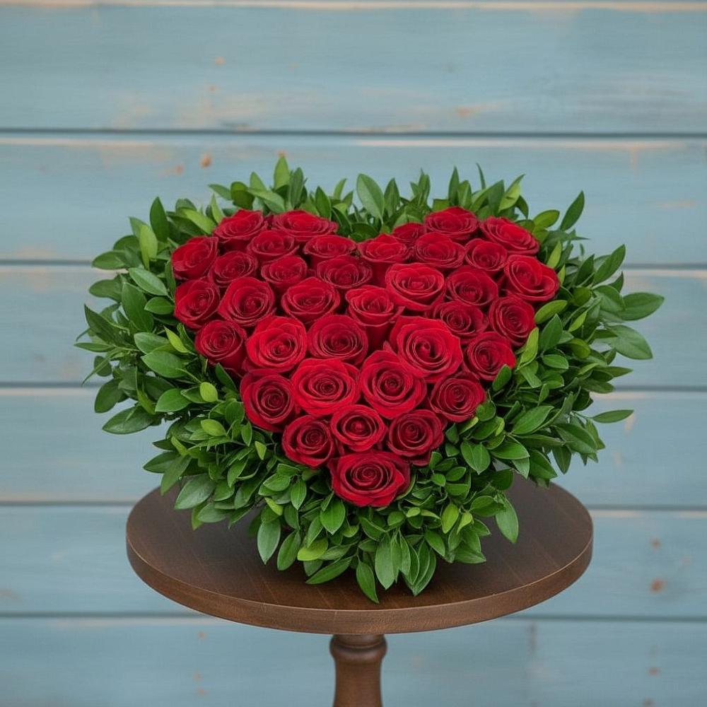 Цветочная композиция из Розы в виде сердца в Перлевке