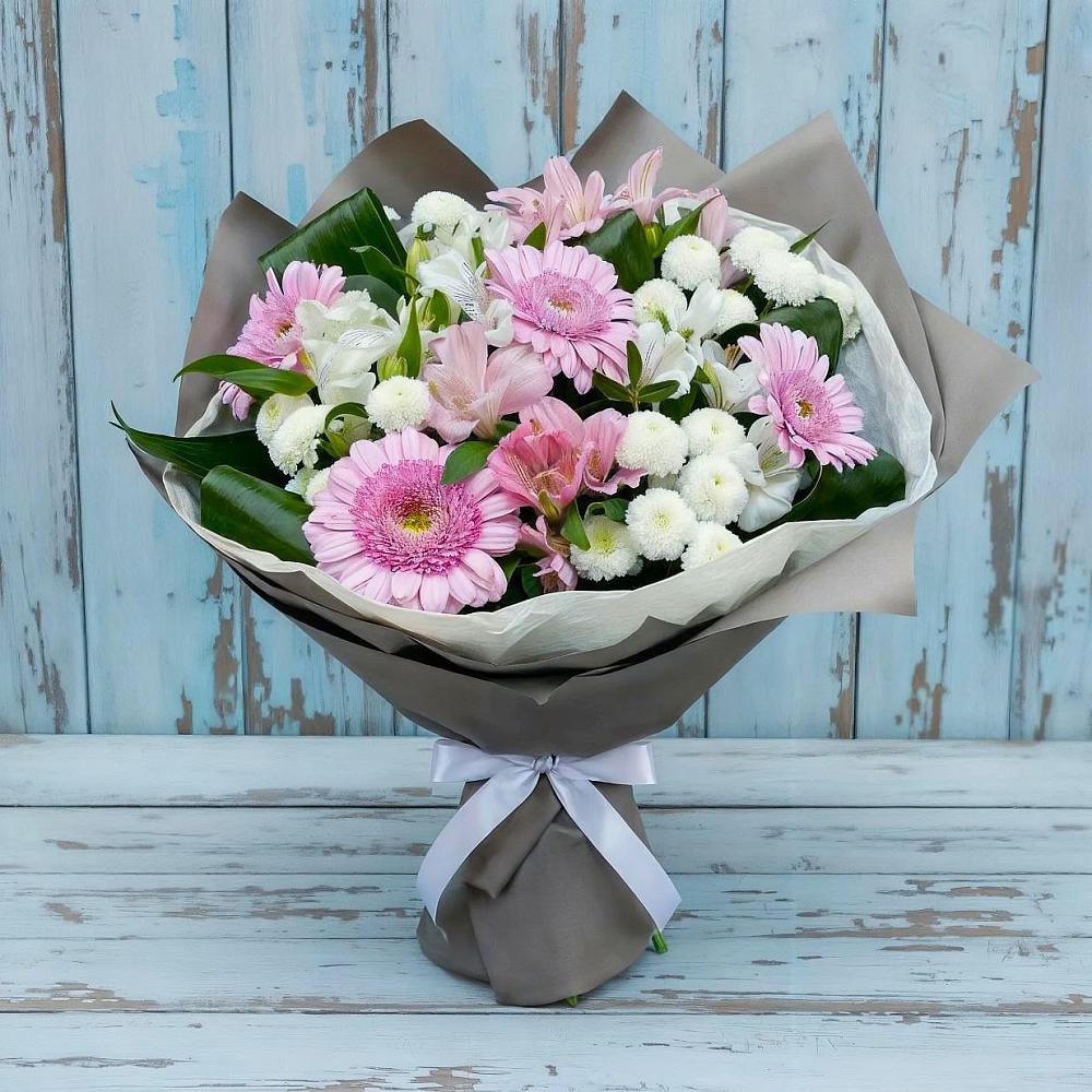 Букет цветов из: Герберы, Альстромерии и Хризантемы в Перлевке