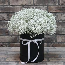Цветочная композиция из Гипсофила в шляпной коробке в Перлевке